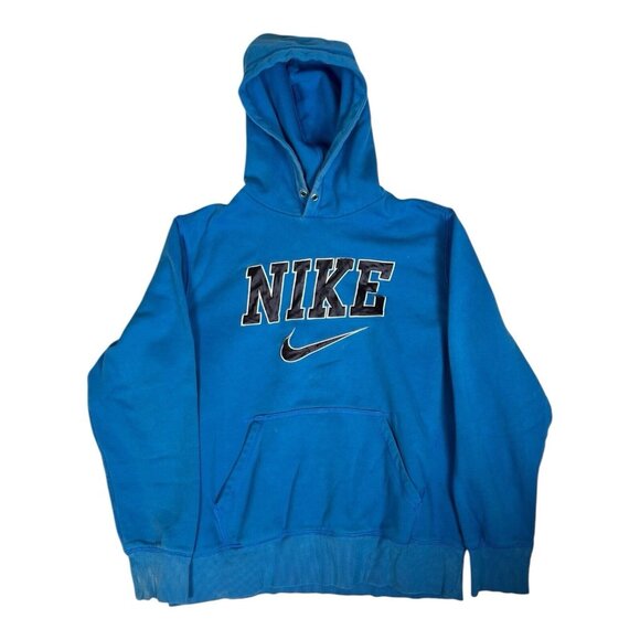 Nike Other - Vintage Nike Hoodie Sweatshirt Size L Blue Embroidered Spell Out Y2K Stain Faded